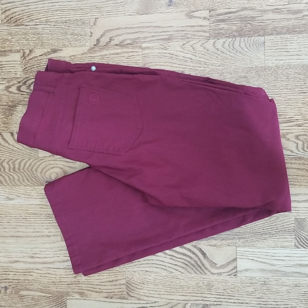 (4) Simon Chang Dark Red Rayon Blend Comfy Classic Slim Straight Fit
